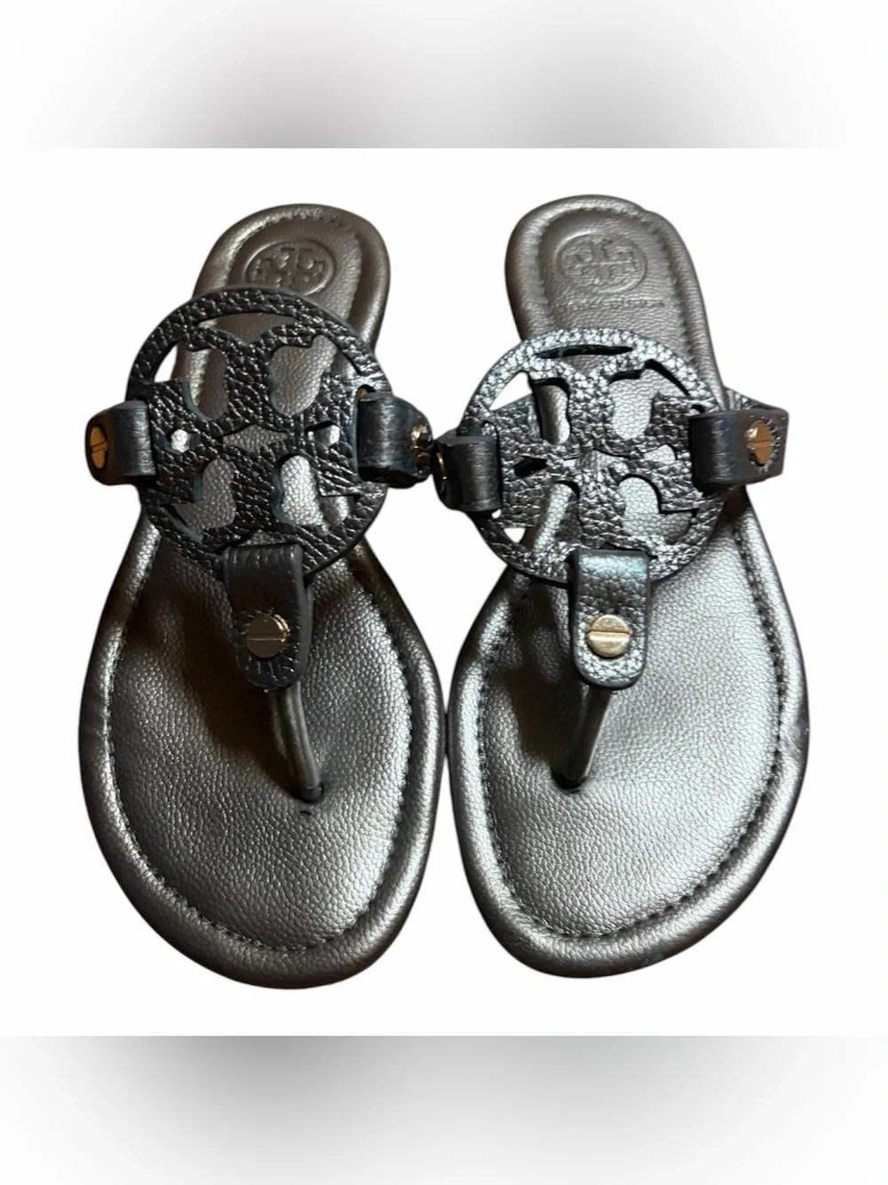 Tory Burch Metallic Black Miller Thong Sandals